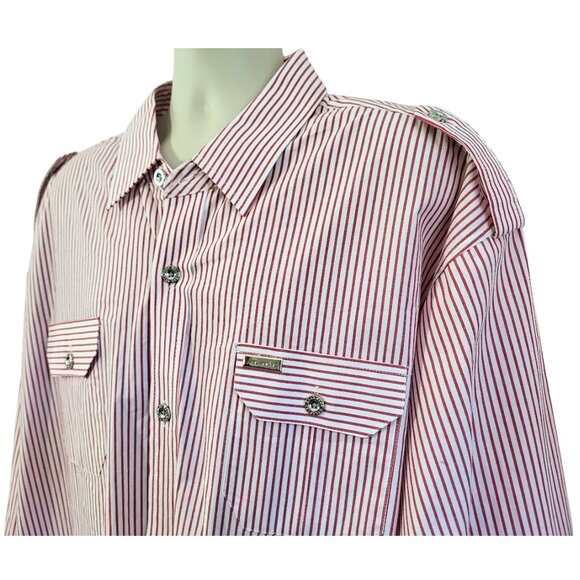ABLANCHE Red & White Striped Long Sleeve Button Down Shirt - Men's 3XL - Picture 4 of 5